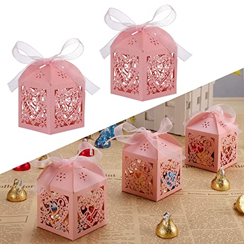 Fentar Geschenkbox Hochzeit, 20 Stück Schachtel gastgeschenk Box Kartonage klein Süßigkeiten Kartons Bonboniere Kasten, Tischdeko Favous Box für Party Feier Geburtstag Dekoration, Rosa(5x5x7cm) von Fentar