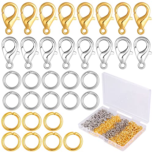 Fentar Karabinerverschluss, 400 Stück Kettenverschluss Mini Karabiner Verschluss Set, Kettenverschlüsse mit Springringen Schmuckverschlüsse und Crimpenden Verschluss Schnüre für DIY Schmuckherstellung von Fentar