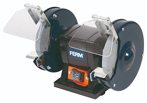 FERM BGM1019 Doppelschleifmaschine 150W - 150mm - Incl. P36 und P60 Schleifsteinen, Schutzbrille und Funkenfänger, Legierter Stahl von Ferm