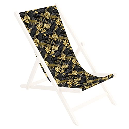 Ferocity Ersatz-Stoffbezug 131x44 cm Wechselbarer Liegestuhl Stoffbezug 100% Polyester für Holz-Liegestuhl Klappliegestuhl Motiv Palmen Gold [119] von Ferocity