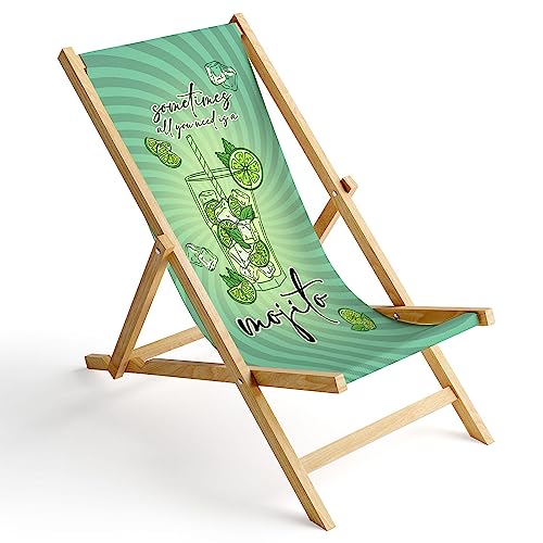 Ferocity Holz-Liegestuhl Klappbar Klappliegestuhl Sonnenliege Strandstuhl Wechselbezug Motiv Sometimes Mojito [119] von Ferocity