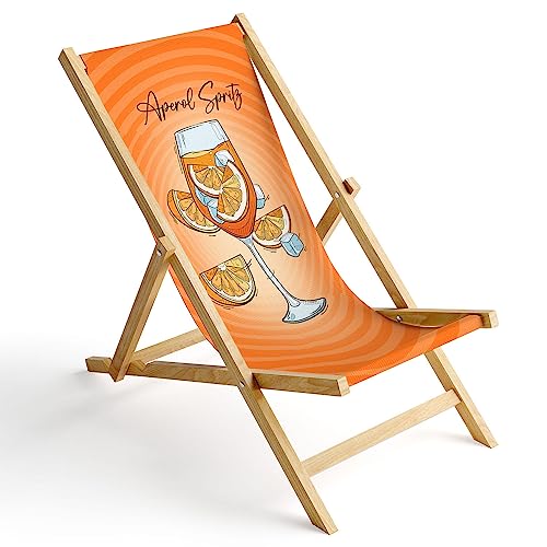Ferocity Holz-Liegestuhl Klappbar Klappliegestuhl Sonnenliege Strandstuhl Wechselbezug Motiv Spritz [119] von Ferocity
