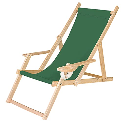 Ferocity Holz-Liegestuhl Klappbar Klappliegestuhl mit Armlehne und Getränkehalter Strandstuhl Motiv Grün [119] von Ferocity