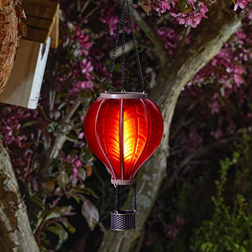 Festive Lights - Solarbetriebene kühle Flamme Outdoor Hängende Laterne – rote Flecken-Glas-Effekt-Heißluftballon-Licht mit Griff von Festive Lights