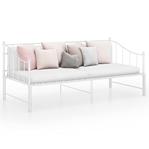 Festnight Ausziehbett Metallbett 90x200 Tagesbett Ausziehbar Sofabett Schlafsofa Weiß Bettsofa Funktionsbett Ausziehsofa Gästebett Jugendbett Bett Metall Bettgestell Schlafcouch von Festnight