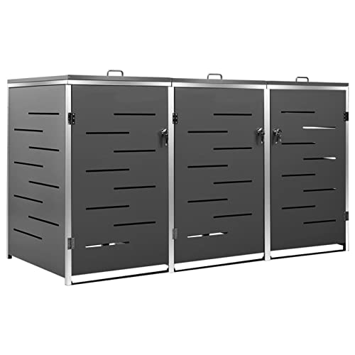 Festnjght 3er Mülltonnenbox Edelstahl Mülltonnenbox 3 Tonnen Metall Mülltonnenverkleidung Müllbox Müllcontainer Müllbox Mülltonnen Abschließbar Mülltonnen Unterstand 207x77,5x115 cm Edelstahl von Festnjght