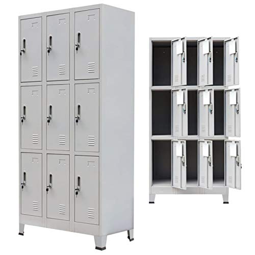 Festnjght Schließfachschrank Büroschrank mit 9 Fächern Fächerschrank Umkleideschrank Wertfachschrank Mehrzweckschrank Metallspind Stahl 90x45x180 cm Grau von Festnjght