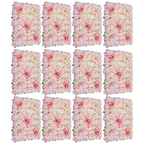 12 Stück künstliche Blumen Wand Rosen Wand Kunstblumen Panel Kunstblumen Wand Seide Blume Wand Panel für Hochzeit Hintergrund Fotografie Veranstaltungsort Dekor Haus Garten Party 60 x 40 cm von Fetcoi