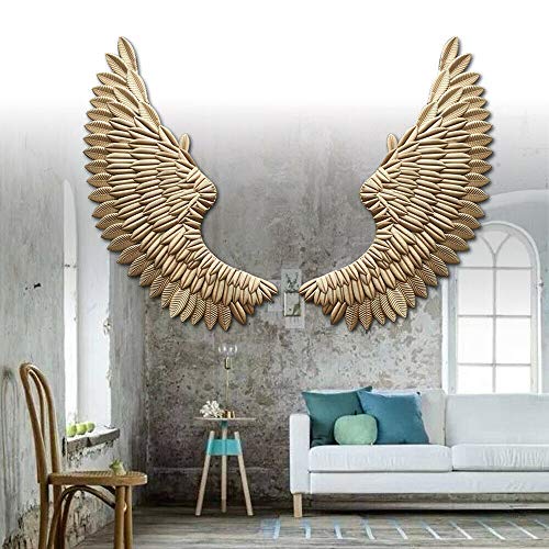 Fetcoi Große Metall-Engelsflügel Wanddekoration, Engelsflügel Wandskulptur Kunst, Wandbehang für Zuhause Schlafzimmer Wohnzimmer Garten und Büro 38cm x 100cm (Gold) von Fetcoi