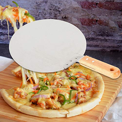 Fetcoi Pizzaschieber Runde Edelstahl Pizzaschaufel mit Holzgriff zum Backen Hausgemachte Pizza, Brot Kuchen, Kekse von Fetcoi