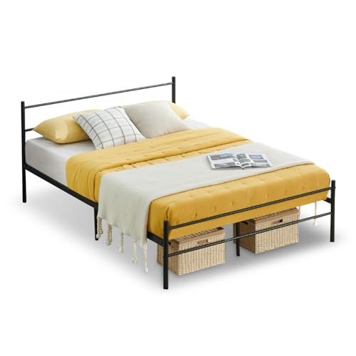 FetiNes Doppelbett Gästebett Metallbett, Modern Jugendbett Bettgestelle Bettrahmen mit Lattenrost für Schlafzimmer Gästezimmer Bett In Schwarz 140 x 190 cm von FetiNes