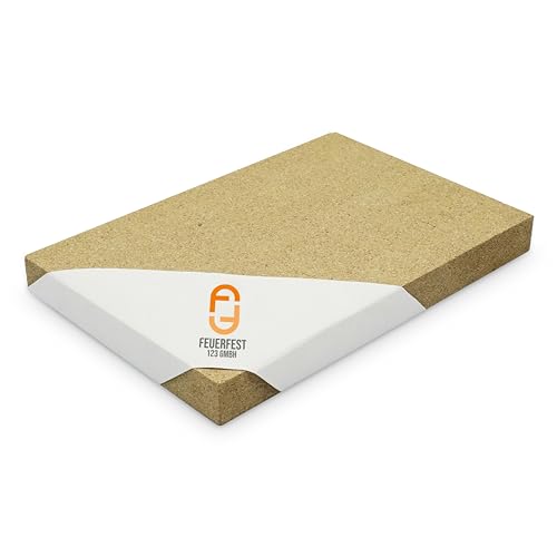 Feuerfest 123 - Vermiculite Platte [500x500x40 mm] - Für Kaminöfen - Schamotte Ersatz für Feuerraum Auskleidungen - 1.150 °C hitzebeständig - Alternative für Schamottsteine - Brandschutzplatte Kamin von Feuerfest 123 GmbH