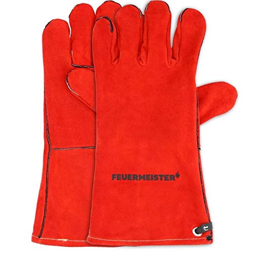 Feuermeister Premium BBQ Grillhandschuh aus hochwertigem Leder in Rot, Größe 12, 1 Paar von Feuermeister