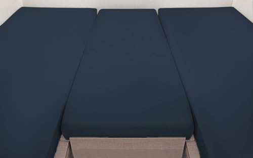 Castejo Spannbettlaken 3er-Set für Wohnmobile oder Wohnwagen- Heckbett - Single Jersey- Größe ca. 70x190cm - 85x210 cm (2X) + 35x130-50x145cm, schwere Qualität, (Marine) von Fiducia