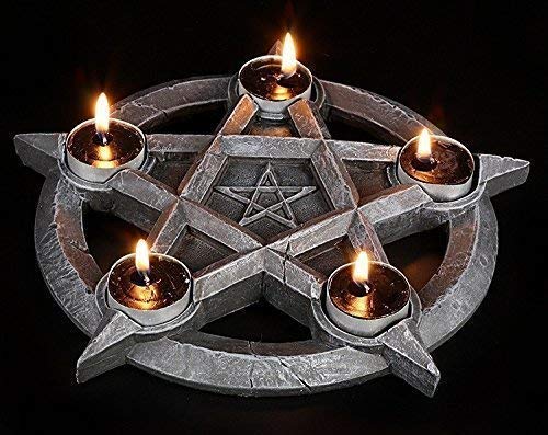 Figuren Shop GmbH Pentagramm Teelichthalter für 5 Kerzen | Gothic Hexen Magie Altar Deko von Figuren Shop GmbH