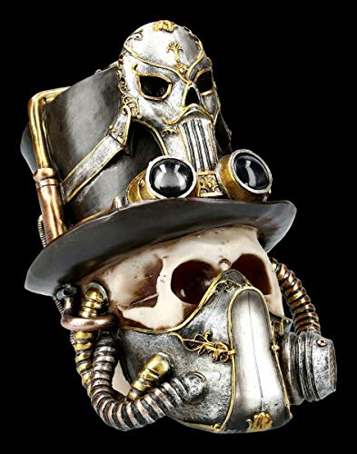Figuren Shop GmbH Steampunk Totenkopf - Breath Easy | Fantasy Skull, Toten-Schädel, Dekofigur, Statue, Skulptur, H 20 cm von Figuren Shop GmbH
