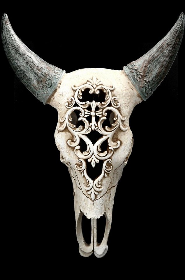 Figuren Shop GmbH Wanddekoobjekt Wandrelief - Bison Totenkopf mit Verzierung - Tierkopf Western Dekoration Fantasy von Figuren Shop GmbH