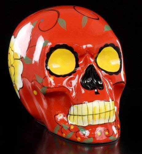 Mexikanischer Totenkopf - Keramik rot - Deko Figur bunt von Figuren-Shop.de