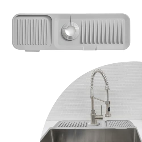 Fililogor Silikon-Wasserhahn-Matte Beige Küchenspüle, Spritzschutz automatische Entwässerung für Spülbecken für Küche und Bad Wasserhahn (45cm, Hellgrau) von Fililogor