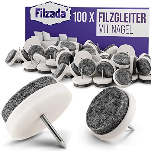 Filzada® 100x Filzgleiter Nagel - Ø 24 mm (weiß) - Profi Möbelgleiter/Stuhlgleiter Filz zum Nageln von Filzada