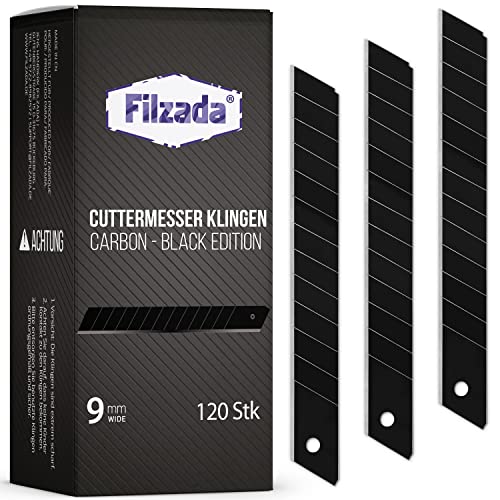 Filzada® 120x Ersatzklingen Cuttermesser 9mm BLACK - Ultra scharfe Teppichmesser Klingen - Abbrechklingen für 9mm Kattermesser von Filzada