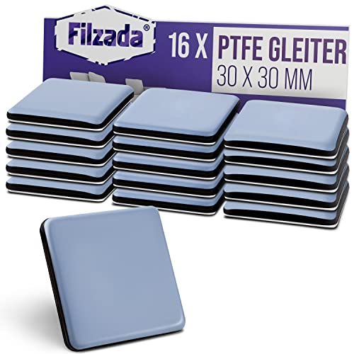 Filzada® 16x Teflongleiter Selbstklebend - 30 x 30 mm (eckig) - Profi Möbelgleiter/Teppichgleiter PTFE (Teflon) von Filzada