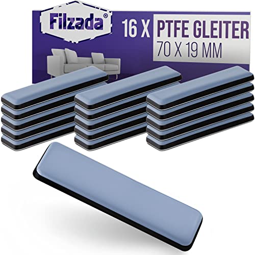Filzada® 16x Teflongleiter Selbstklebend - 70 x 19 mm (eckig) - Profi Möbelgleiter/Teppichgleiter PTFE (Teflon) von Filzada