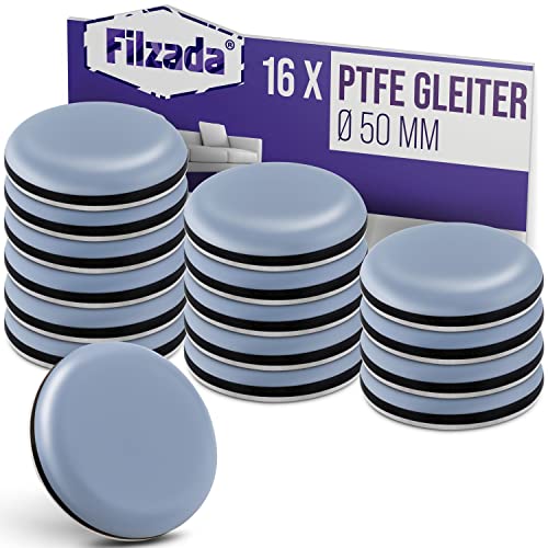 Filzada® 16x Teflongleiter Selbstklebend -Ø 50 mm (rund) - Profi Möbelgleiter/Teppichgleiter PTFE (Teflon) von Filzada