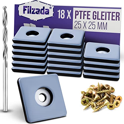 Filzada® 18x Teflongleiter zum Schrauben - 25 x 25 mm (eckig) - Möbelgleiter/Teppichgleiter PTFE (Teflon) inkl. Schrauben von Filzada