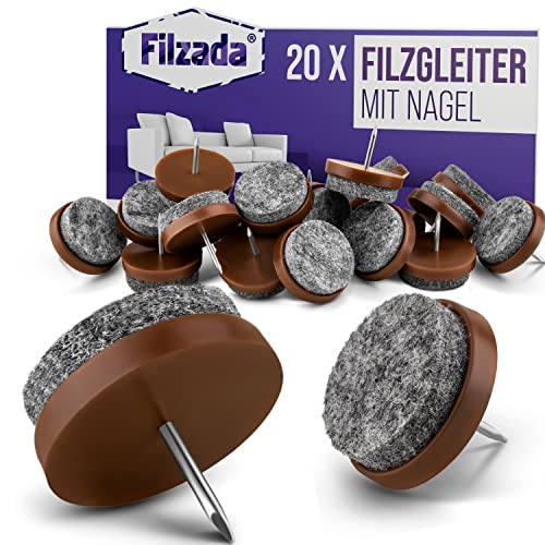 Filzada® 20x Filzgleiter Nagel - Ø 24 mm (braun) - Profi Möbelgleiter/Stuhlgleiter Filz zum Nageln von Filzada