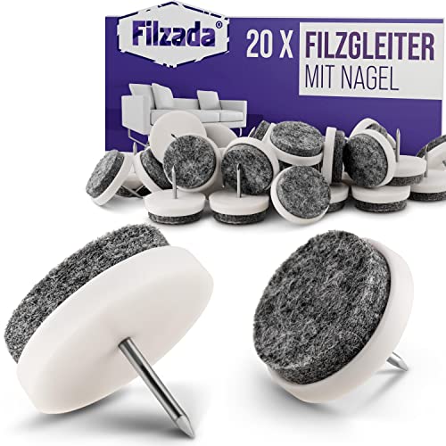 Filzada® 20x Filzgleiter Nagel - Ø 24 mm (weiß) - Profi Möbelgleiter/Stuhlgleiter Filz zum Nageln von Filzada
