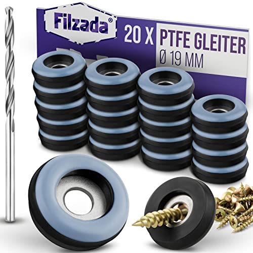 Filzada® 20x Teflongleiter zum Schrauben - Ø 19 mm (rund) - Möbelgleiter/Teppichgleiter PTFE (Teflon) inkl. Schrauben von Filzada