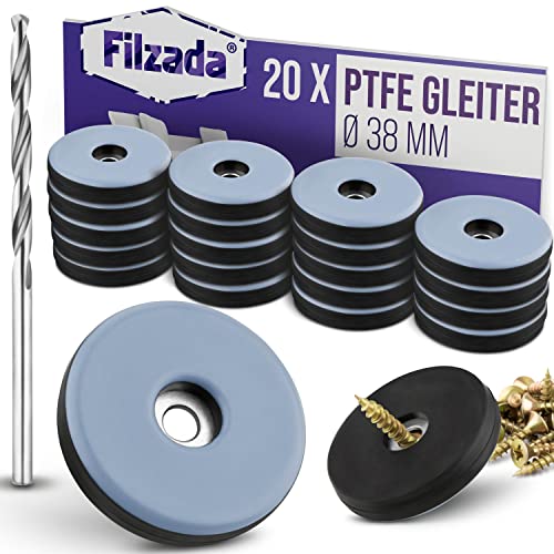 Filzada® 20x Teflongleiter zum Schrauben - Ø 38 mm (rund) - Möbelgleiter/Teppichgleiter PTFE (Teflon) inkl. Schrauben von Filzada
