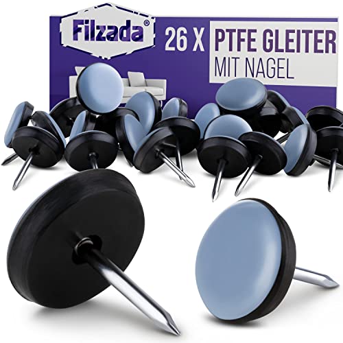 Filzada® 26x Teflongleiter Nagel - Ø 19 mm (rund) - Möbelgleiter/Teppichgleiter PTFE (Teflon) von Filzada