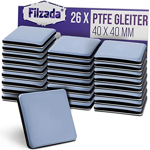 Filzada® 26x Teflongleiter Selbstklebend - 40 x 40 mm (eckig) - Profi Möbelgleiter/Teppichgleiter PTFE (Teflon) von Filzada