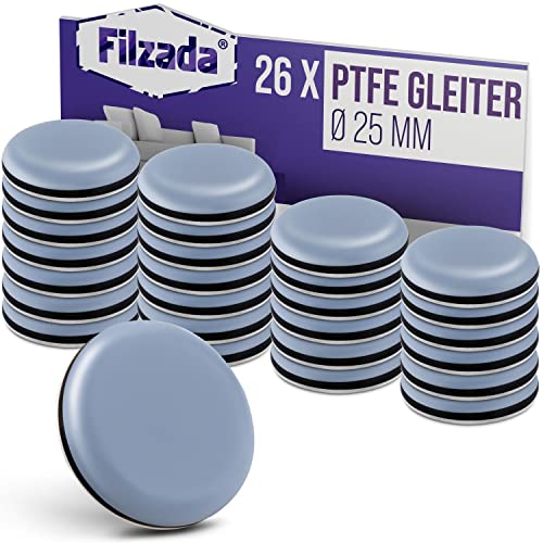 Filzada® 26x Teflongleiter Selbstklebend - Ø 25 mm (rund) - Profi Möbelgleiter/Teppichgleiter PTFE (Teflon) von Filzada