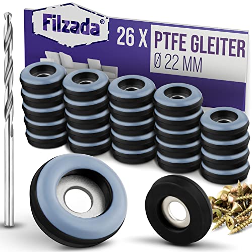 Filzada® 26x Teflongleiter zum Schrauben - Ø 22 mm (rund) - Möbelgleiter/Teppichgleiter PTFE (Teflon) inkl. Schrauben von Filzada