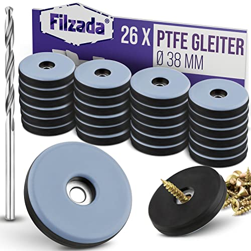 Filzada® 26x Teflongleiter zum Schrauben - Ø 38 mm (rund) - Möbelgleiter/Teppichgleiter PTFE (Teflon) inkl. Schrauben von Filzada