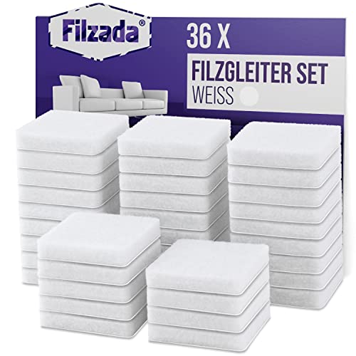 Filzada® 36x Filzgleiter Selbstklebend - 25 x 25 mm Quadratisch - Weiß - Profi Möbelgleiter Filz Mit Idealer Klebkraft von Filzada