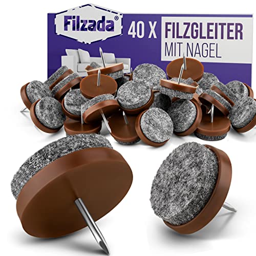 Filzada® 40x Filzgleiter Nagel - Ø 24 mm (braun) - Profi Möbelgleiter/Stuhlgleiter Filz zum Nageln von Filzada