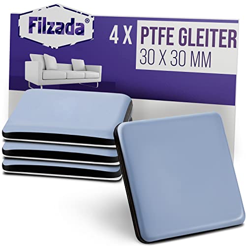 Filzada® 4x Teflongleiter Selbstklebend - 30 x 30 mm (eckig) - Profi Möbelgleiter/Teppichgleiter PTFE (Teflon) von Filzada