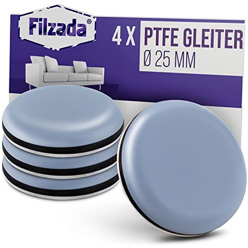 Filzada® 4x Teflongleiter Selbstklebend - Ø 25 mm (rund) - Profi Möbelgleiter/Teppichgleiter PTFE (Teflon) von Filzada