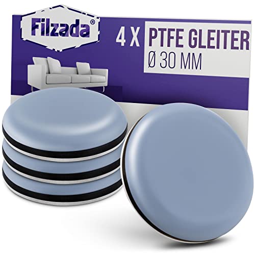 Filzada® 4x Teflongleiter Selbstklebend - Ø 30 mm (rund) - Profi Möbelgleiter/Teppichgleiter PTFE (Teflon) von Filzada