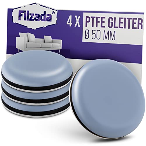 Filzada® 4x Teflongleiter Selbstklebend - Ø 50 mm (rund) - Profi Möbelgleiter/Teppichgleiter PTFE (Teflon) von Filzada