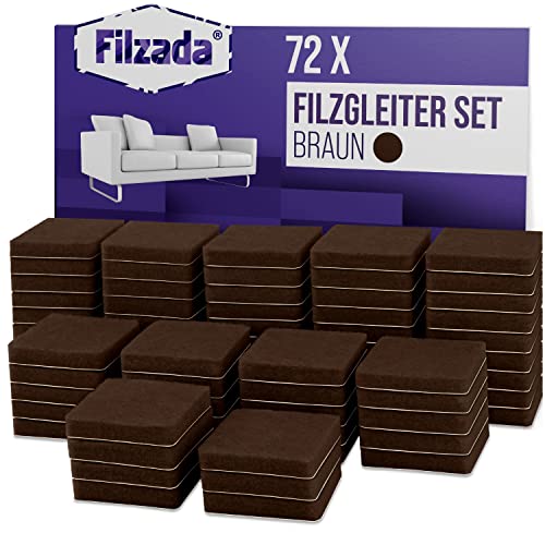 Filzada® 72x Filzgleiter Selbstklebend - 25 x 25 mm Quadratisch - Braun - Profi Möbelgleiter Filz Mit Idealer Klebkraft von Filzada