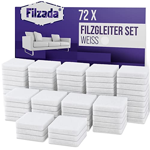 Filzada® 72x Filzgleiter Selbstklebend - 25 x 25 mm Quadratisch - Weiß - Profi Möbelgleiter Filz Mit Idealer Klebkraft von Filzada