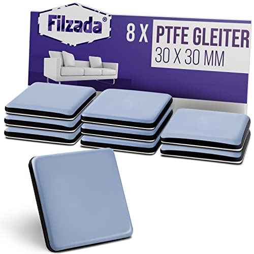 Filzada® 8x Teflongleiter Selbstklebend - 30 x 30 mm (eckig) - Profi Möbelgleiter/Teppichgleiter PTFE (Teflon) von Filzada
