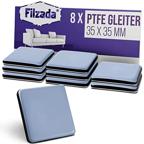 Filzada® 8x Teflongleiter Selbstklebend - 35 x 35 mm (eckig) - Profi Möbelgleiter/Teppichgleiter PTFE (Teflon) von Filzada