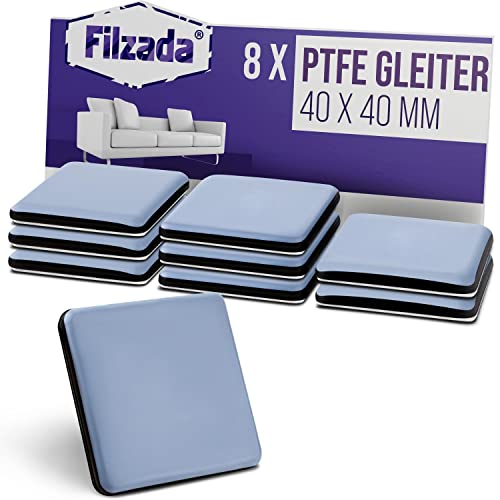 Filzada® 8x Teflongleiter Selbstklebend - 40 x 40 mm (eckig) - Profi Möbelgleiter/Teppichgleiter PTFE (Teflon) von Filzada