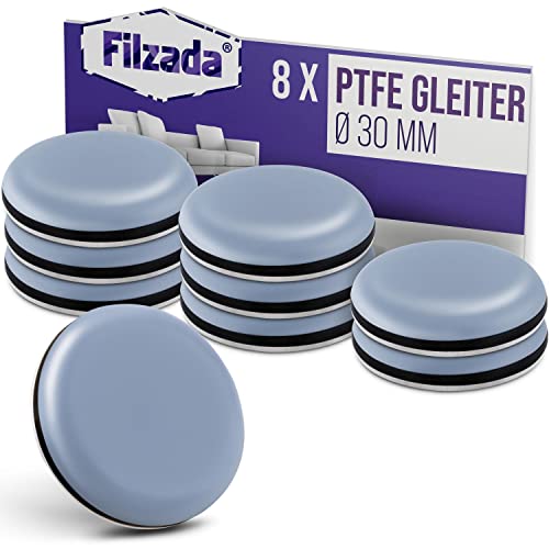 Filzada® 8x Teflongleiter Selbstklebend - Ø 30 mm (rund) - Profi Möbelgleiter/Teppichgleiter PTFE (Teflon) von Filzada